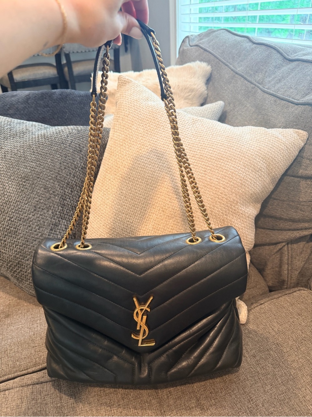 Saint Laurent Black Quilted Leather Shoulder Bag with Gold YSL Hardware